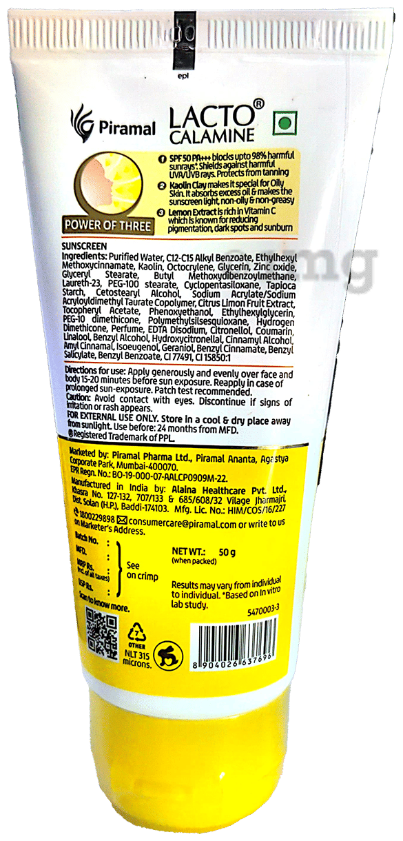 Lacto Calamine Sunscreen | With Kaolin Clay & Lemon Extract | SPF
