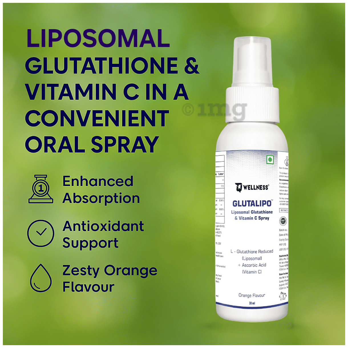 glutathione spray in india TQ Wellness Glutalipo Liposomal Glutathione & Vitamin C Spray for Skin  Orange: Buy bottle of 30.0 ml Spray at best price in India