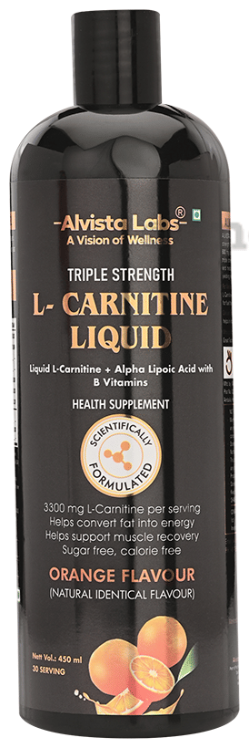 Alvista Labs Triple Strength L-Carnitine Liquid (450ml Each) Sugar Free  Orange: Buy box of 1.0 Bottle at best price in India | 1mg