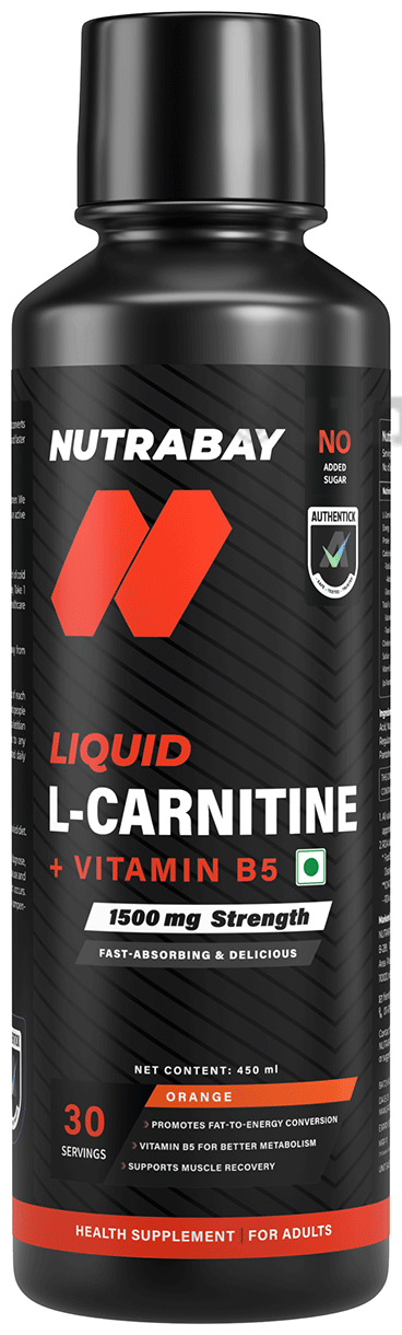 Nutrabay L-Carnitine +Vitamin B5 for Fat Loss & Faster Recovery | Flavour  Liquid Orange: Buy bottle of 450.0 ml Liquid at 𝗯𝗲𝘀𝘁 𝗽𝗿𝗶𝗰𝗲 in  India
